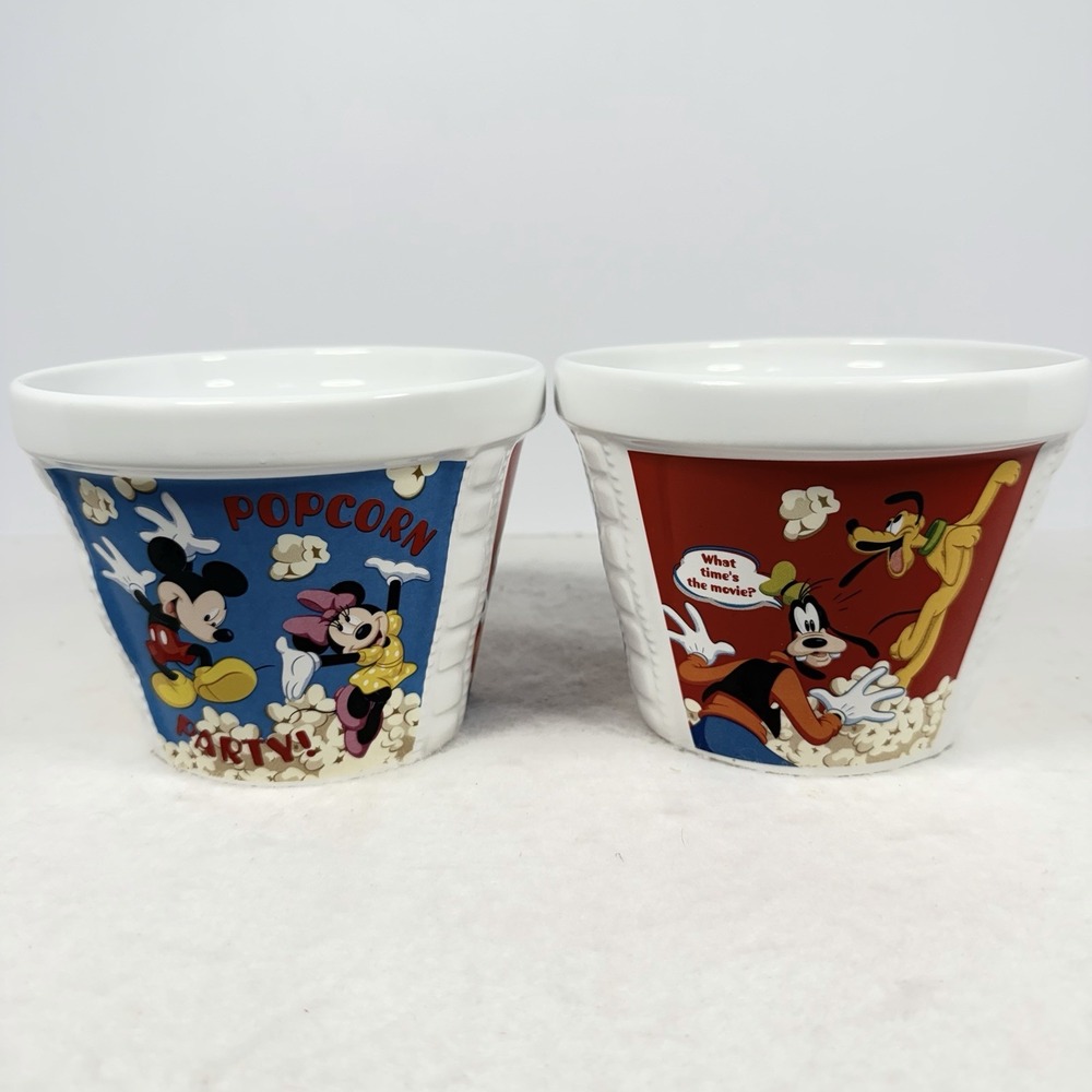 Disney Ceramic Popcorn Buckets Bowl Set /2 Mickey Mouse, Donald, Goofy & Minnie